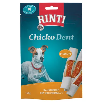 Rinti Chicko Dent rágócsíkok csirkehússal, medium, 150g. Anti-lepedék ásványi komplex. Rinti Chicko Dent rágócsíkok csirkehússal, medium, 150g. Anti-lepedék ásványi komplex.