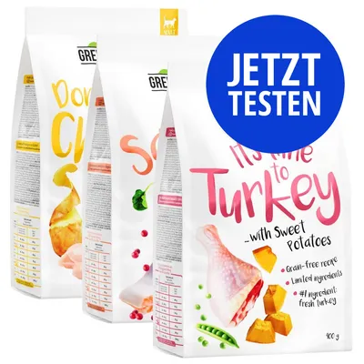 Trockenfutter für Hunde von Green Petfood. Sorten: It's time to Turkey mit Süsskartoffeln, grain-free recipe; weitere Sorten sichtbar. Button: Jetzt testen. Trockenfutter für Hunde von Green Petfood. Sorten: It's time to Turkey mit Süsskartoffeln, grain-free recipe; weitere Sorten sichtbar. Button: Jetzt testen.