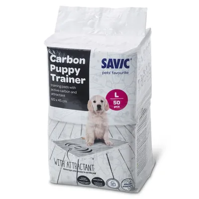 Savic Carbon Puppy Trainer, tappetini assorbenti con carbone attivo e attrattivo, taglia L, 50 pezzi, dimensioni 60 x 45 cm.