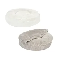 Kombi-Paket: Hundebett Flocke + passende Ersatzbezüge - Bett Ø 125 x H 25 cm + Ersatzbezug Ø 125 cm, hellgrau (mit Kuscheldecke)
