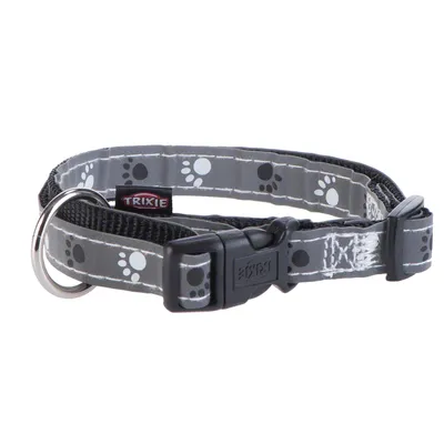 Trixie Halsband Pfoten Silver Reflect - Halsumfang 30 - 45 cm (Größe S - M)