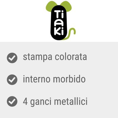 Tiaki, stampa colorata, interno morbido, 4 ganci metallici