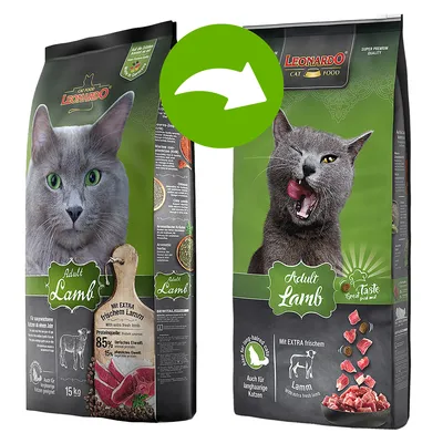 Leonardo Cat Food Adult Lamb, 15kg. With extra fresh lamb, 85% animal protein. Also suitable for long-haired cats. Super premium quality. Leonardo Cat Food Adult Lamb, 15kg. With extra fresh lamb, 85% animal protein. Also suitable for long-haired cats. Super premium quality.
