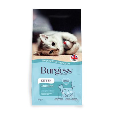 Burgess Kitten Chicken complete food, growth support, suitable for kittens aged 4 weeks to 1 year, supports bones, teeth, immune system and muscle formation, 4kg bag