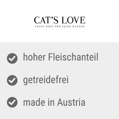 Cat's Love. Hoher Fleischanteil, getreidefrei, made in Austria.