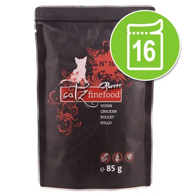 catz finefood Purrrr N°10 Huhn, 85 g annospussi. Pakkausmerkintä: 16. Tekstit: CHICKEN, POULET, POLLO.