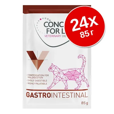 CONCEPT FOR LIFE Veterinary Diet Gastrointestinal, 24x85 г пауч за котки. Видими надписи: Compensation for maldigestion, easily digestible, highly palatable. CONCEPT FOR LIFE Veterinary Diet Gastrointestinal, 24x85 г пауч за котки. Видими надписи: Compensation for maldigestion, easily digestible, highly palatable.