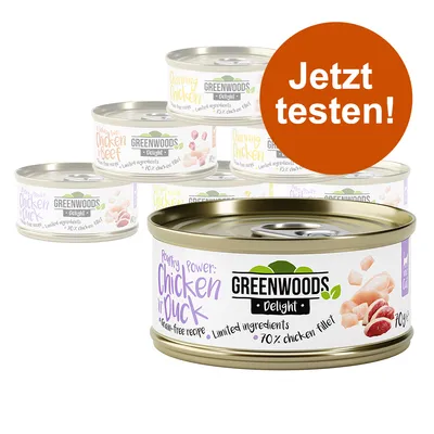 Greenwoods Delight mokra hrana za pse, vrste: Chicken in Duck, Charming Chicken, Chicken Beef. Bez žitarica, ograničeni sastojci, 70% pilećeg filea.
