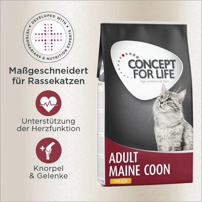 Concept for Life Adult Maine Coon Katzenfutter mit Huhn. Maßgeschneidert für Rassekatzen, Unterstützung der Herzfunktion, Knorpel & Gelenke. Entwickelt mit Tierärzten und Ernährungsexperten.