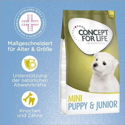Concept for Life Mini Puppy & Junior. Massgeschneidert für Alter und Grösse, Unterstützung der natürlichen Abwehrkräfte, Knochen und Zähne. Entwickelt mit Tierärzten und Ernährungsexperten.