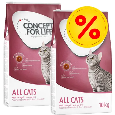 CONCEPT FOR LIFE ALL CATS, 10 kg, krmivo pro dospělé kočky od 1 roku. Speciální formule: udržení ideální hmotnosti, funkce proti chlupovým bezoárům, podpora močových cest. Akční nabídka.