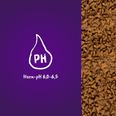 Harn-pH-Wert 6,0-6,5. Trockenfutter in sternförmigen Stücken abgebildet.