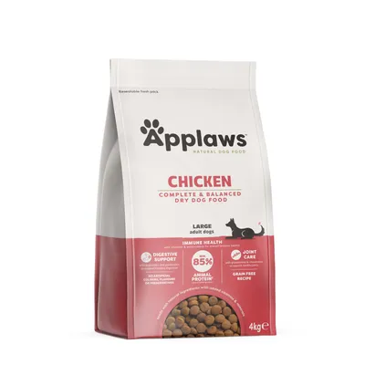 Applaws Chicken Complete & Balanced Dry Dog Food for Large Adult Dogs, 4kg. At least 85% animal protein, grain-free, supports digestion and joints.