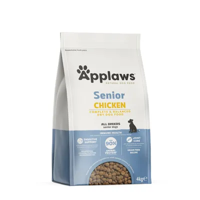 Applaws Senior Chicken Dry Food for Older Dogs, 90% Animal Protein, Grain-Free, Digestive and Joint Support, 4 kg Pack.