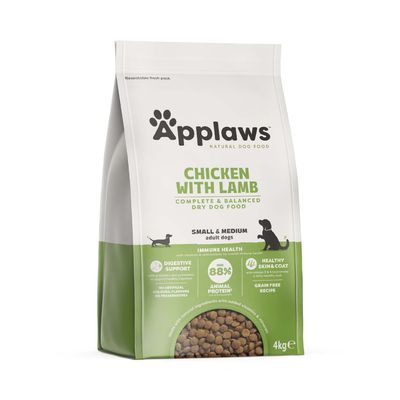 Applaws Natural Dog Food Chicken with Lamb, суха храна за малки и средни кучета, 88% животински протеин, без зърнени култури, 4 кг торба.