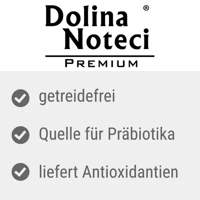 Dolina Noteci Premium. Getreidefrei, Quelle für Präbiotika, liefert Antioxidantien.