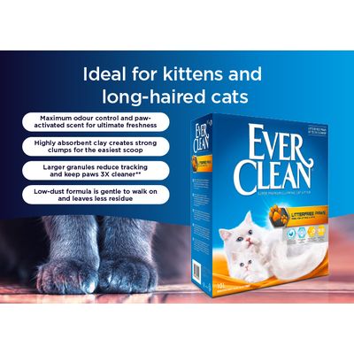Ever Clean Super Premium clumping litter for cats, Litterfree Paws, ideal for kittens and cats, 10L, 99.9% dust-free, with activated carbon and fragrance.