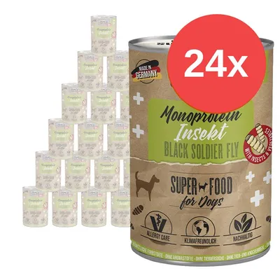 24 lattine di cibo per cani MAC's Monoprotein Insekt Black Soldier Fly, testo visibile: Made in Germany, Super Food for Dogs, Allergy Care, Klimafreundlich, Nachhaltig. 24 lattine di cibo per cani MAC's Monoprotein Insekt Black Soldier Fly, testo visibile: Made in Germany, Super Food for Dogs, Allergy Care, Klimafreundlich, Nachhaltig.