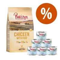 Pakiet Purizon karma sucha 2,5 kg + karma mokra Adult, filet z kurczaka z łososiem, 6 x 200 g - Purizon Adult, wołowina i kurczak – bez zbóż