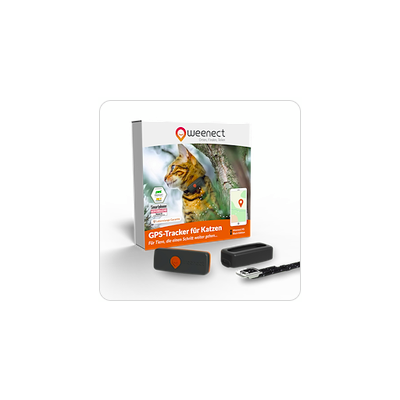 Weenect GPS tracker pro kočky, balení s trackerem, nabíjecí stanicí a obojkem. Pro zvířata, která potřebují ještě větší ochranu.
