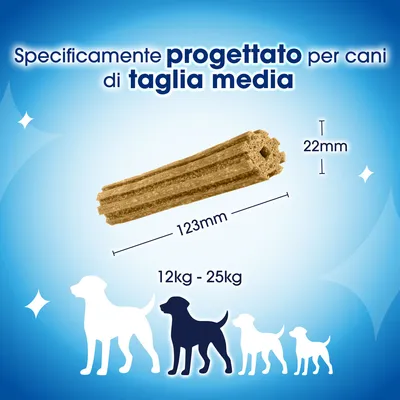 PURINA Dentalife Snack per igiene dentale dei cani di tg media (12 - 25 kg) - 48 Stick (16 x 69 g)