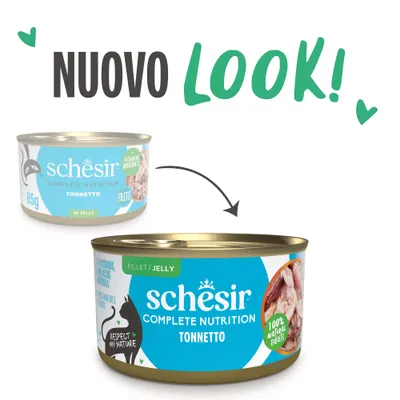 Schesir Complete Nutrition Filetti in gelatina 6 x 85 g in lattine - Tonnetto con pesce azzurro