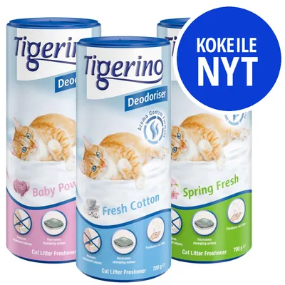 Tigerino Deodoriser Cat Litter Freshener, näkyvissä tuoksut Baby Powder, Fresh Cotton ja Spring Fresh, 700 g. Sininen ympyrä: KOKEILE NYT. Tigerino Deodoriser Cat Litter Freshener, näkyvissä tuoksut Baby Powder, Fresh Cotton ja Spring Fresh, 700 g. Sininen ympyrä: KOKEILE NYT.
