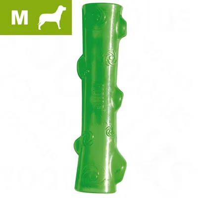 Green stick-shaped chew toy, size M indicated in top left corner with a silhouette of an animal.