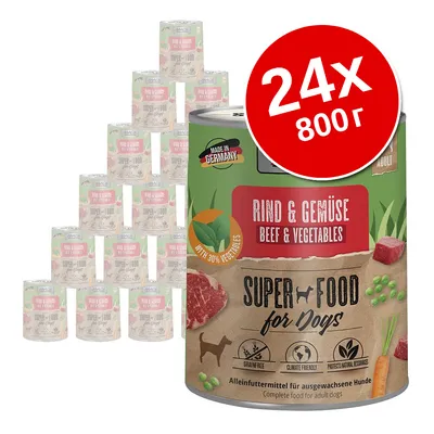 24 банки по 800 г. Консервы для собак Rind & Gemüse Beef & Vegetables Super Food for Dogs. Made in Germany. Содержит 30 % овощей. Без зерна.
