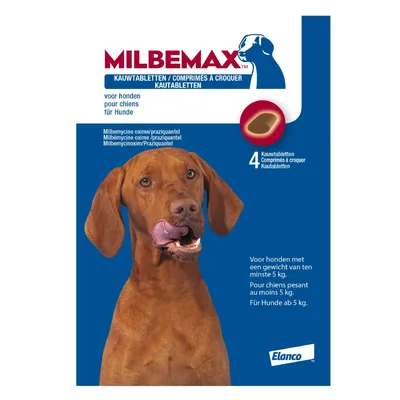 Milbemax Kauwtabletten Hond - 2 x 4 tabletten voor honden (5-25kg) Milbemax Kauwtabletten Hond - 2 x 4 tabletten voor honden (5-25kg)