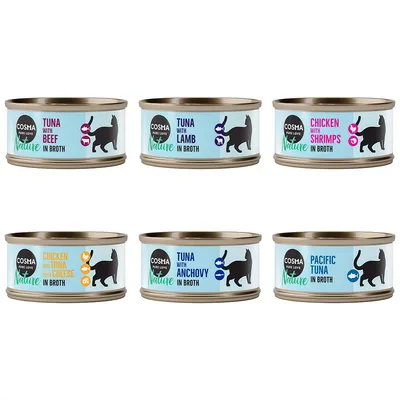 Cosma Nature 6 x 70 g Alimento umido per gatti - Mix: 4 gusti al Tonno + 2 al Pollo 
