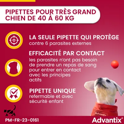 Advantix® très grand chien, de 40 kg à 60 kg - 4 mois de protection (4 pipettes)