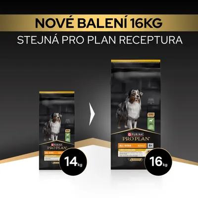 Purina Pro Plan Adult All Sizes Light/Sterilised: nové balení 16 kg, stejná receptura jako dříve, dosud balení 14 kg. Purina Pro Plan Adult All Sizes Light/Sterilised: nové balení 16 kg, stejná receptura jako dříve, dosud balení 14 kg.