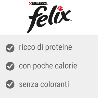 Purina Felix, ricco di proteine, con poche calorie, senza coloranti