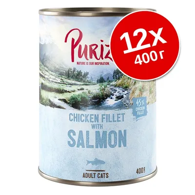 Purizon Chicken Fillet with Salmon для взрослых кошек, 45 % куриного филе, 400 г. Надпись на круге: 12×400 г.
