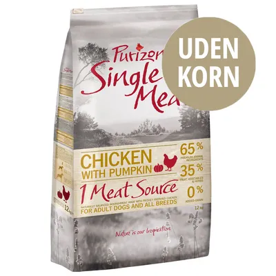Purizon Single Meat Chicken with Pumpkin, 65 % premium animal ingredients, 35 % frugt, grøntsager og urter, 0 % tilsat korn, UDEN KORN, 12 kg. For adult dogs and all breeds.
