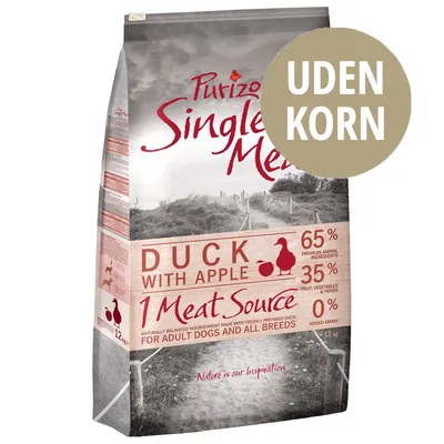 Purizon Single Meat Duck with Apple, 1 Meat Source, 65 % premium animal ingredients, 35 % fruit, vegetables & herbs, 0 % added grain, UDEN KORN, 12 kg. For adult dogs and all breeds.