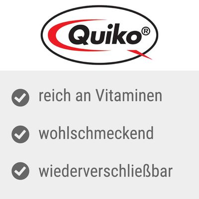 Quiko. Reich an Vitaminen, wohlschmeckend, wiederverschliessbar.