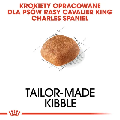 Krokiety opracowane dla psów rasy Cavalier King Charles Spaniel. Tailor-made kibble. Zdjęcie pojedynczego krokieta.