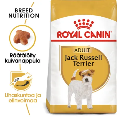 Royal Canin ADULT Jack Russell Terrier -koiranruokapakkaus, räätälöity kuivannappula, tekstit: Breed Nutrition, Räätälöity kuivannappula, Lihaskuntoa ja elinvoimaa