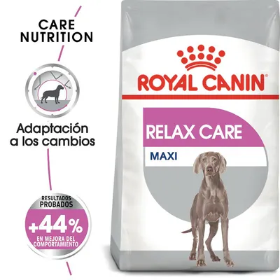 Royal Canin Relax Care Maxi. Adaptación a los cambios. Resultados probados: +44 % en mejora del comportamiento. CARE NUTRITION.
