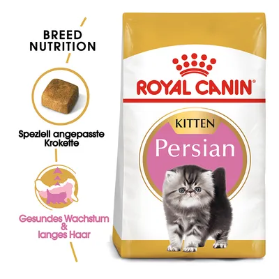 Royal Canin Kitten Persian. Speziell angepasste Krokette für gesundes Wachstum und langes Haar.