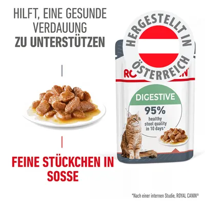 Hilft, eine gesunde Verdauung zu unterstützen. Hergestellt in Österreich. Digestive 95% healthy stool quality in 10 days. Feine Stückchen in Soße.