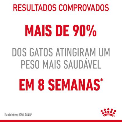 Resultados comprovados: mais de 90% dos gatos atingiram um peso mais saudável em 8 semanas. *Estudo interno ROYAL CANIN.