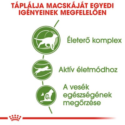 Táplálja macskáját egyedi igényeinek megfelelően: Életerő komplex, Aktív életmódhoz, A vesék egészségének megőrzése
