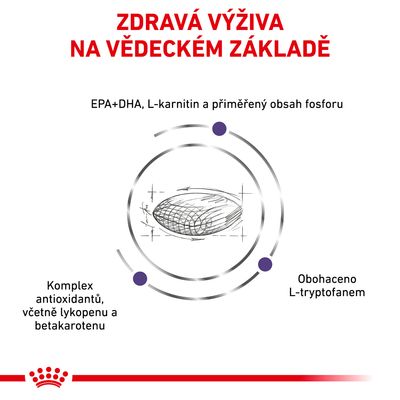 ZDRAVÁ VÝŽIVA NA VĚDECKÉM ZÁKLADĚ, EPA+DHA, L-karnitin a přiměřený obsah fosforu, komplex antioxidantů včetně lykopenu a betakarotenu, obohaceno L-tryptofanem