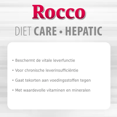 Rocco DIET CARE HEPATIC: Beschermt de vitale leverfunctie, voor chronische leverinsufficiëntie, gaat tekorten aan voedingsstoffen tegen, met waardevolle vitaminen en mineralen.