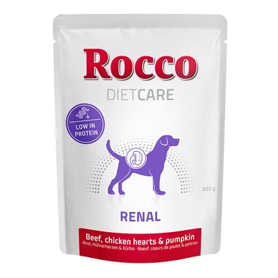 Rocco DietCare Renal, vähäproteiininen, naudanliha, kanan sydämet ja kurpitsa, 300g. Kehitetty erityisesti munuaisruokavalioon.