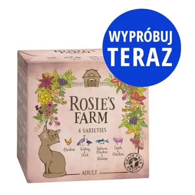 Przycisk z napisem: WYPRÓBUJ TERAZ. Kliknij tutaj, aby wypróbować produkt Rosie’s Farm 4 Varieties Adult dla kotów.