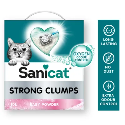 Sanicat Strong Clumps stelivo pre mačky, vôňa detského púdru, 10 l. Vlastnosti: Oxygen Odour Control, dlhotrvajúce, bez prachu, extra kontrola zápachu. Sanicat Strong Clumps stelivo pre mačky, vôňa detského púdru, 10 l. Vlastnosti: Oxygen Odour Control, dlhotrvajúce, bez prachu, extra kontrola zápachu.